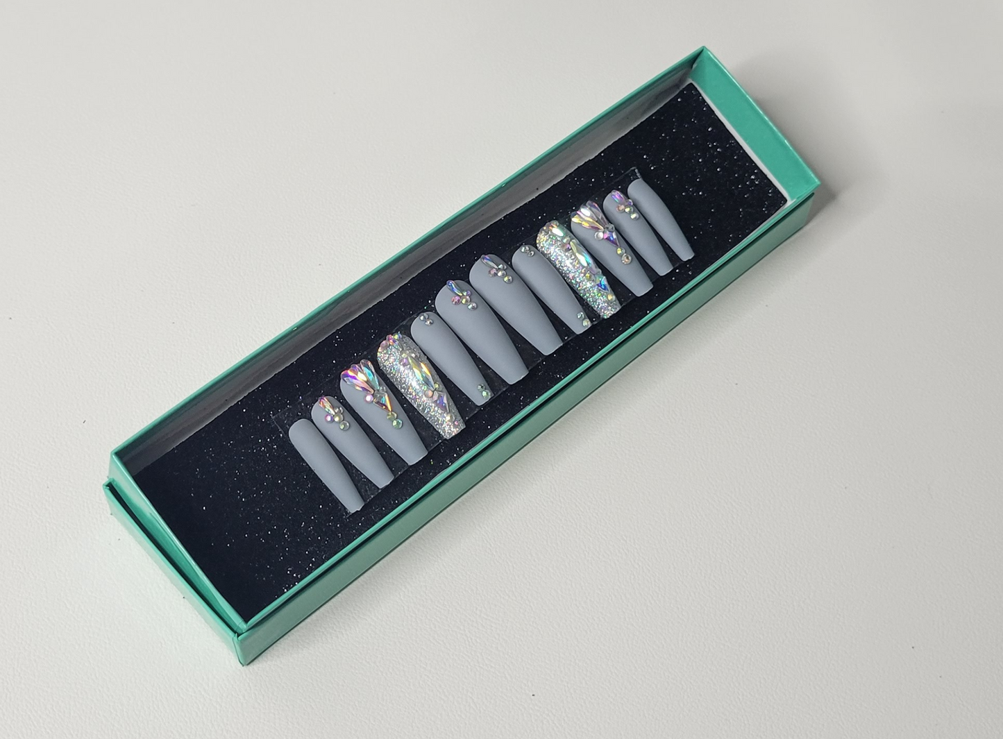 Glittery Grey Press on Nails