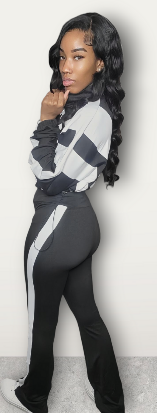 Black Color Block Jogging Suit Set