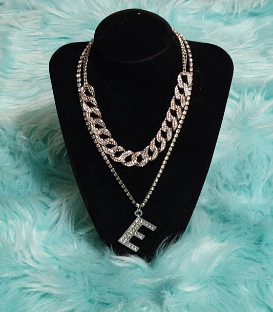 "E" Initial Necklace Set