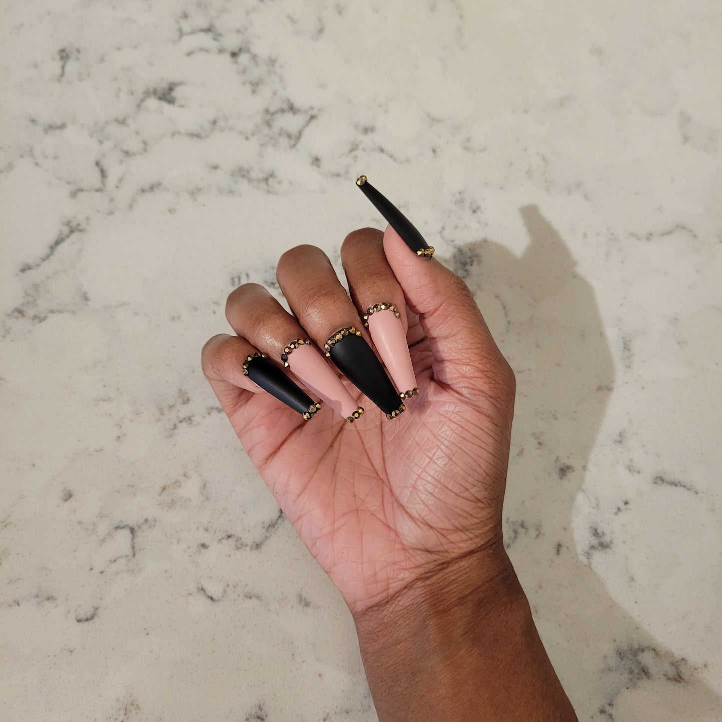 Pink/ Black Press on Nails