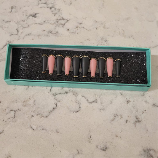 Pink/ Black Press on Nails