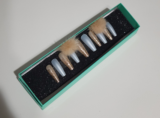 Light Grey Pom Pom Press on Nails