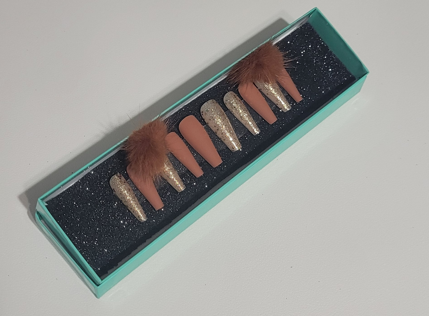 Chestnut Pom Pom Press on Nails