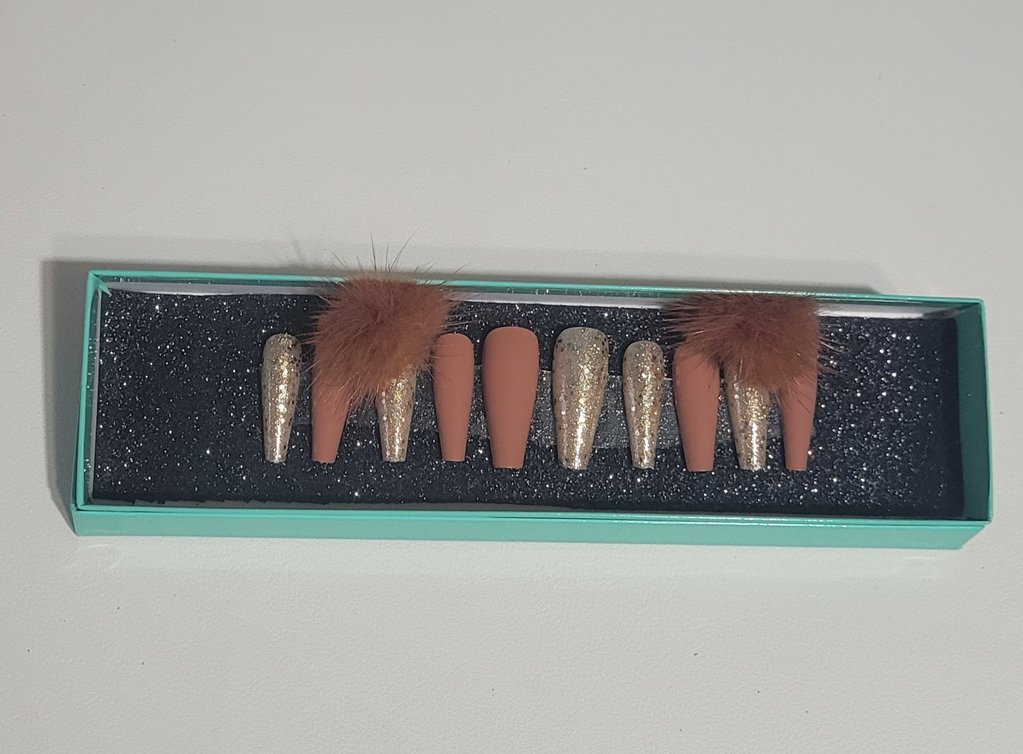 Chestnut Pom Pom Press on Nails