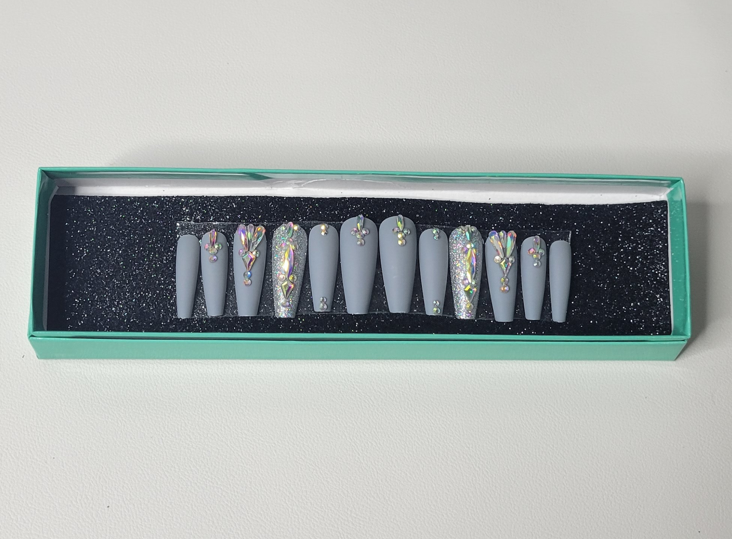 Glittery Grey Press on Nails