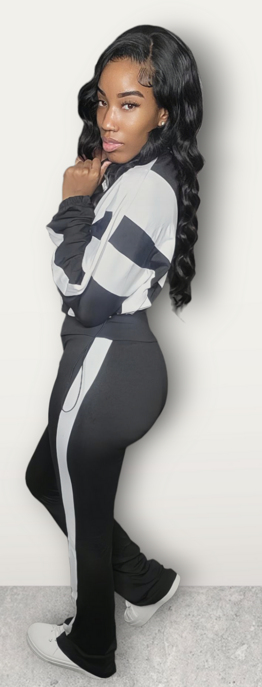 Black Color Block Jogging Suit Set