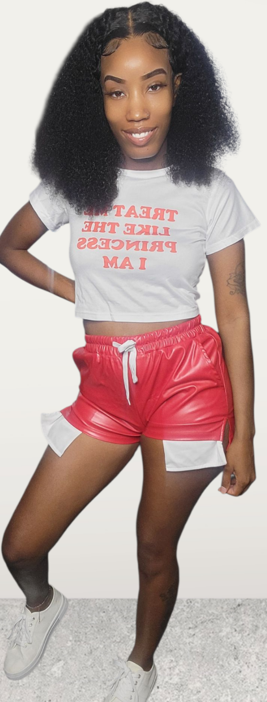 Red/White Leather Short Set