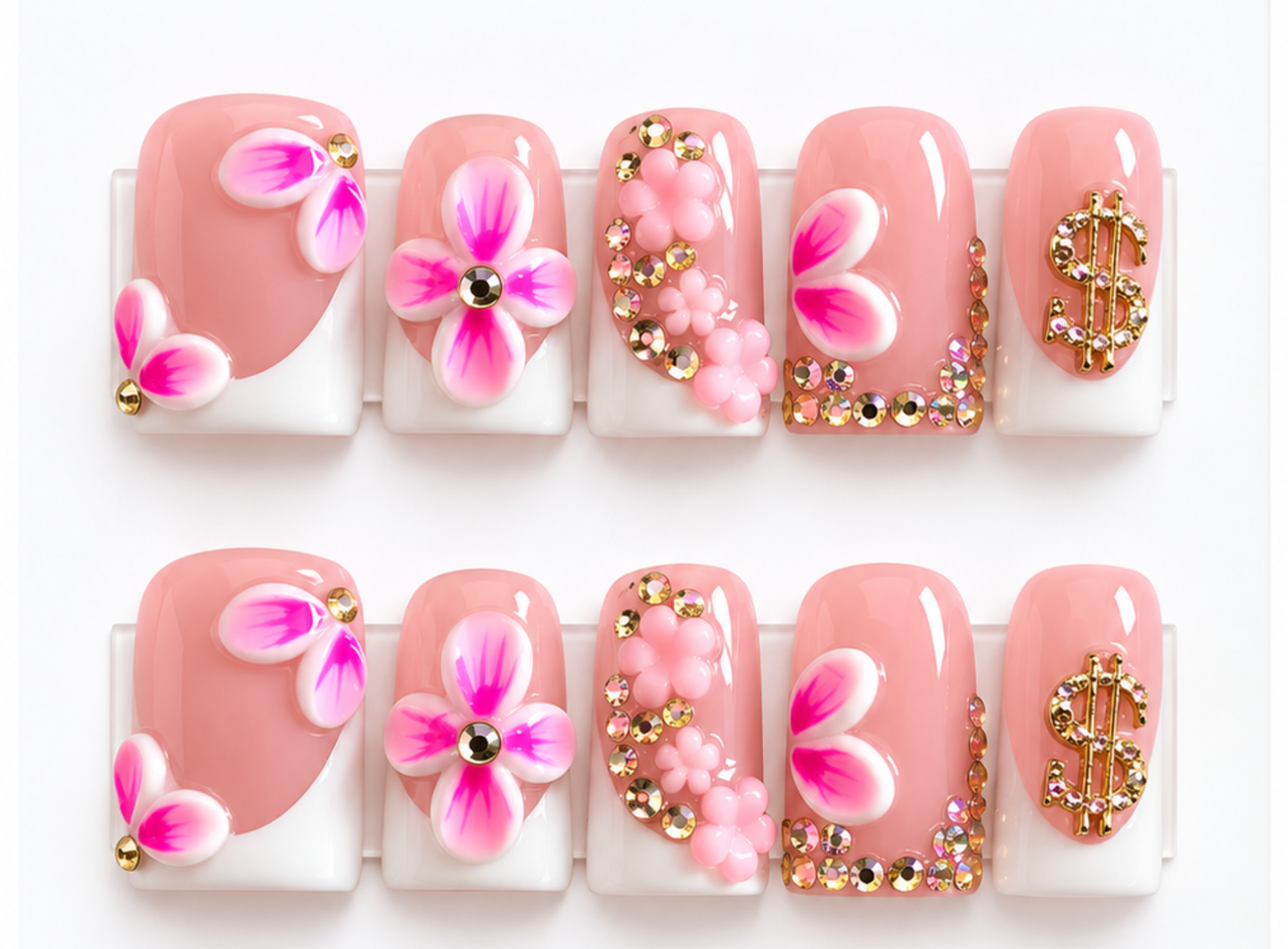 Money Flowers  Press on Nails