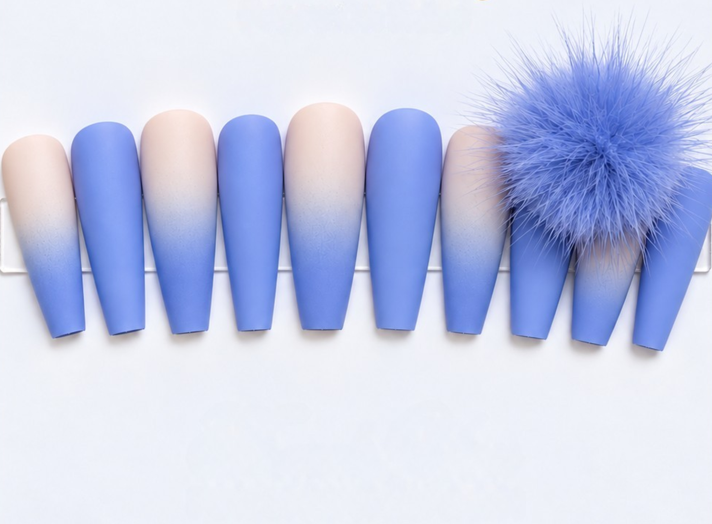 Periwinkle Fluff Ombre Press Ons Set