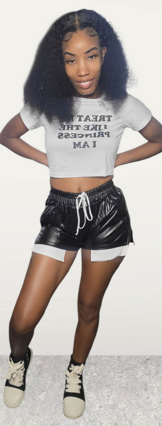 Black/White Leather Short Set