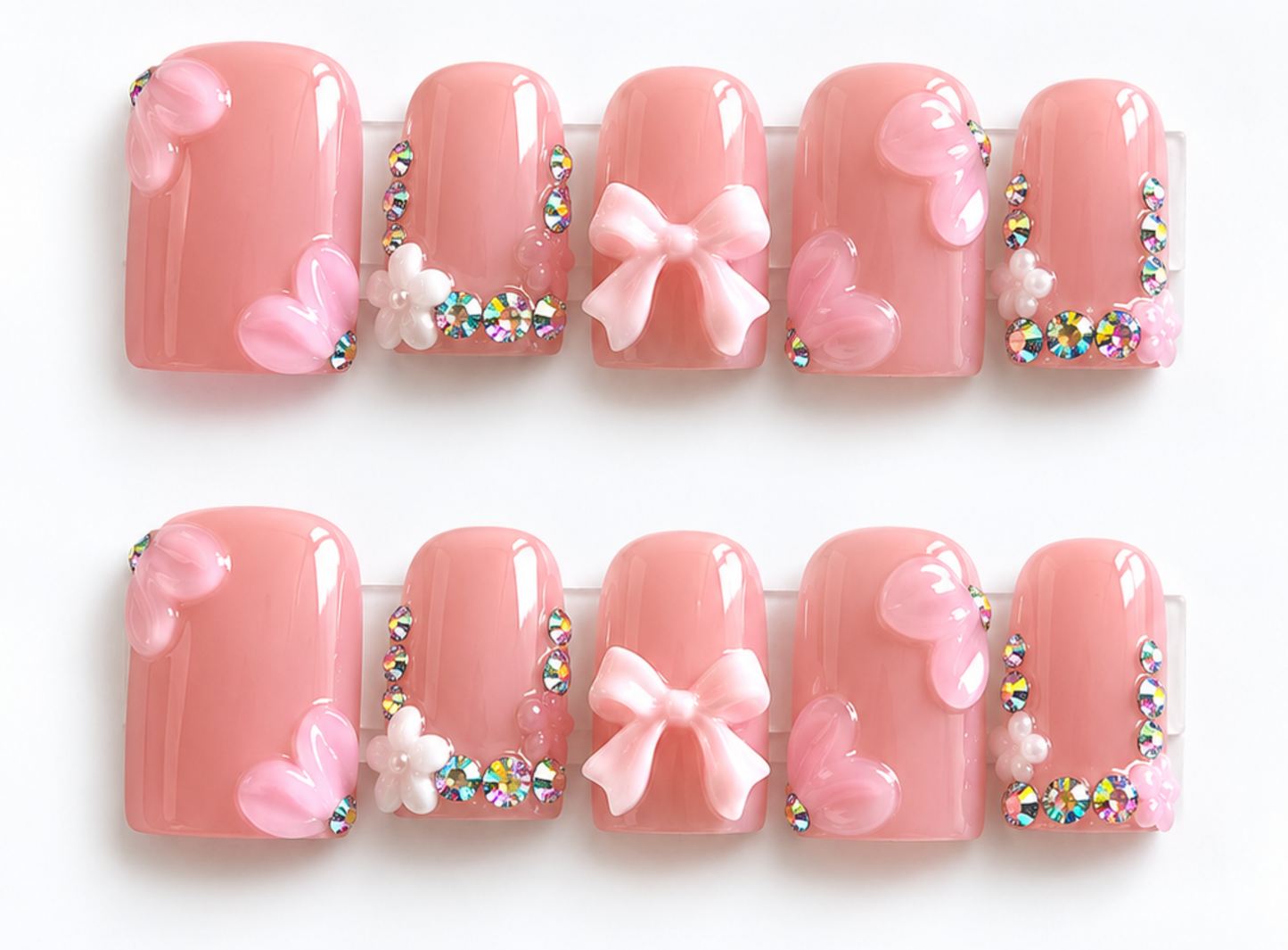 Pink Bows Press on Nails