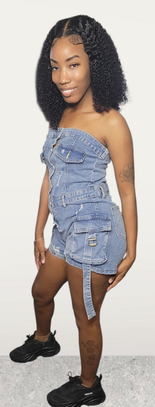 Distressed Denim Romper