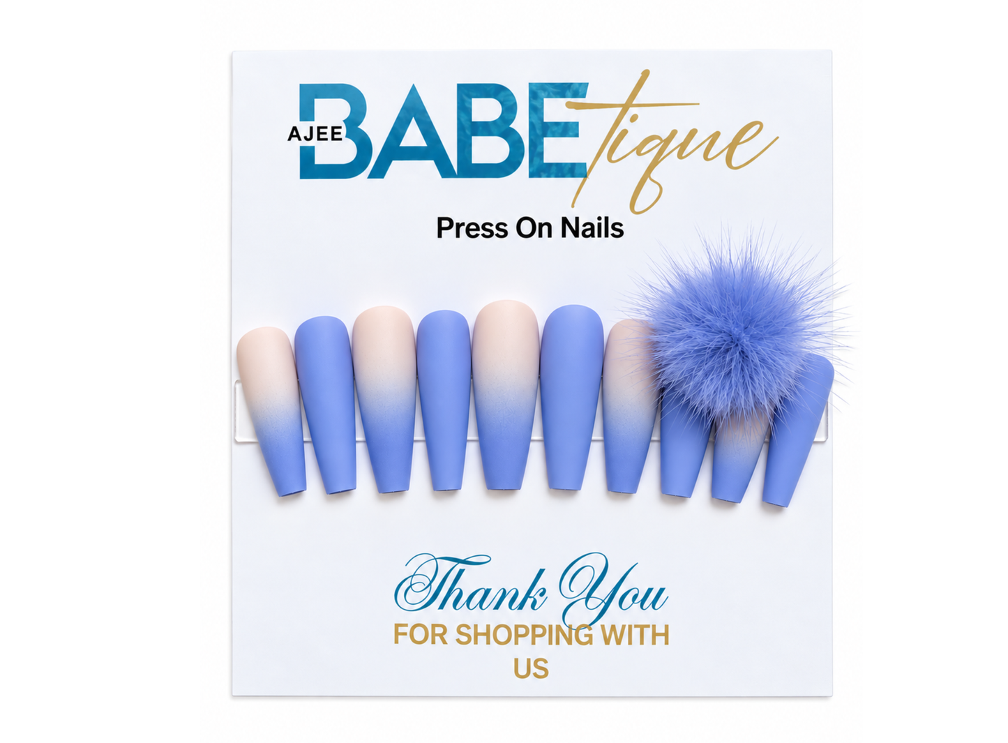 Periwinkle Fluff Ombre Press Ons Set