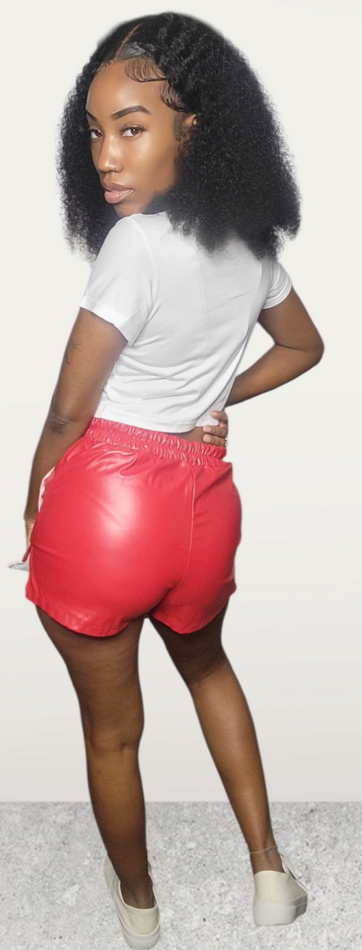 Red/White Leather Short Set