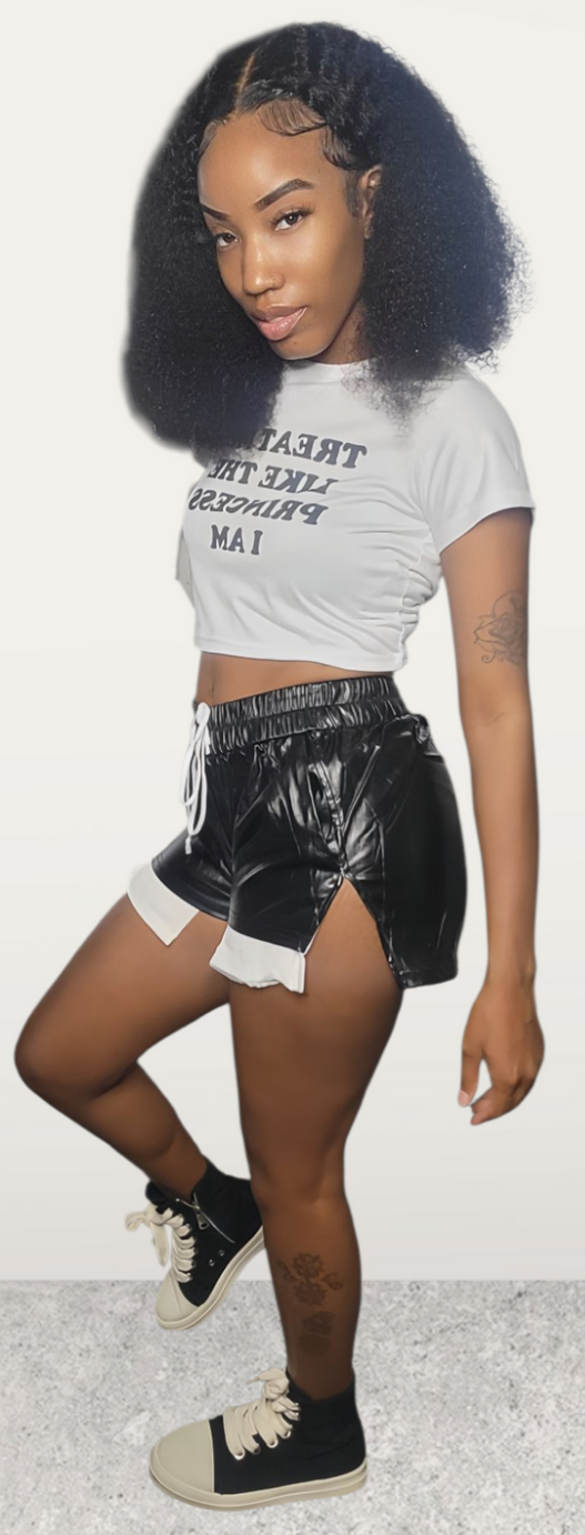 Black/White Leather Short Set