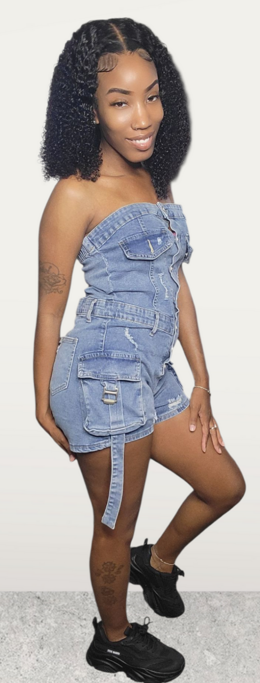 Distressed Denim Romper