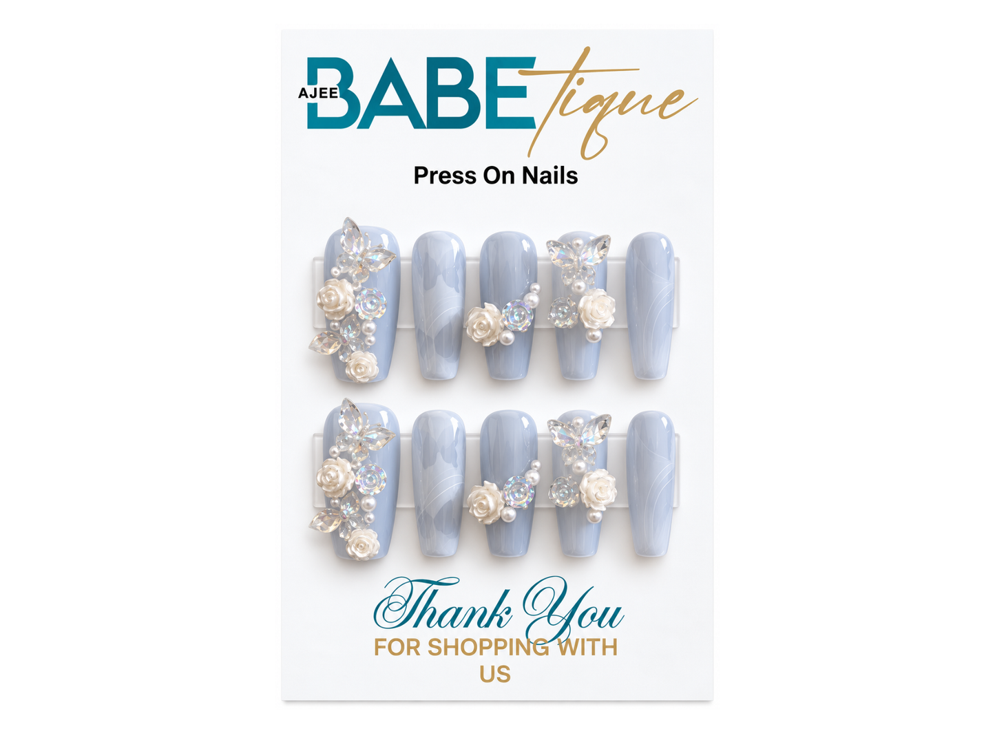 Bufferfly Rose Press on Nails