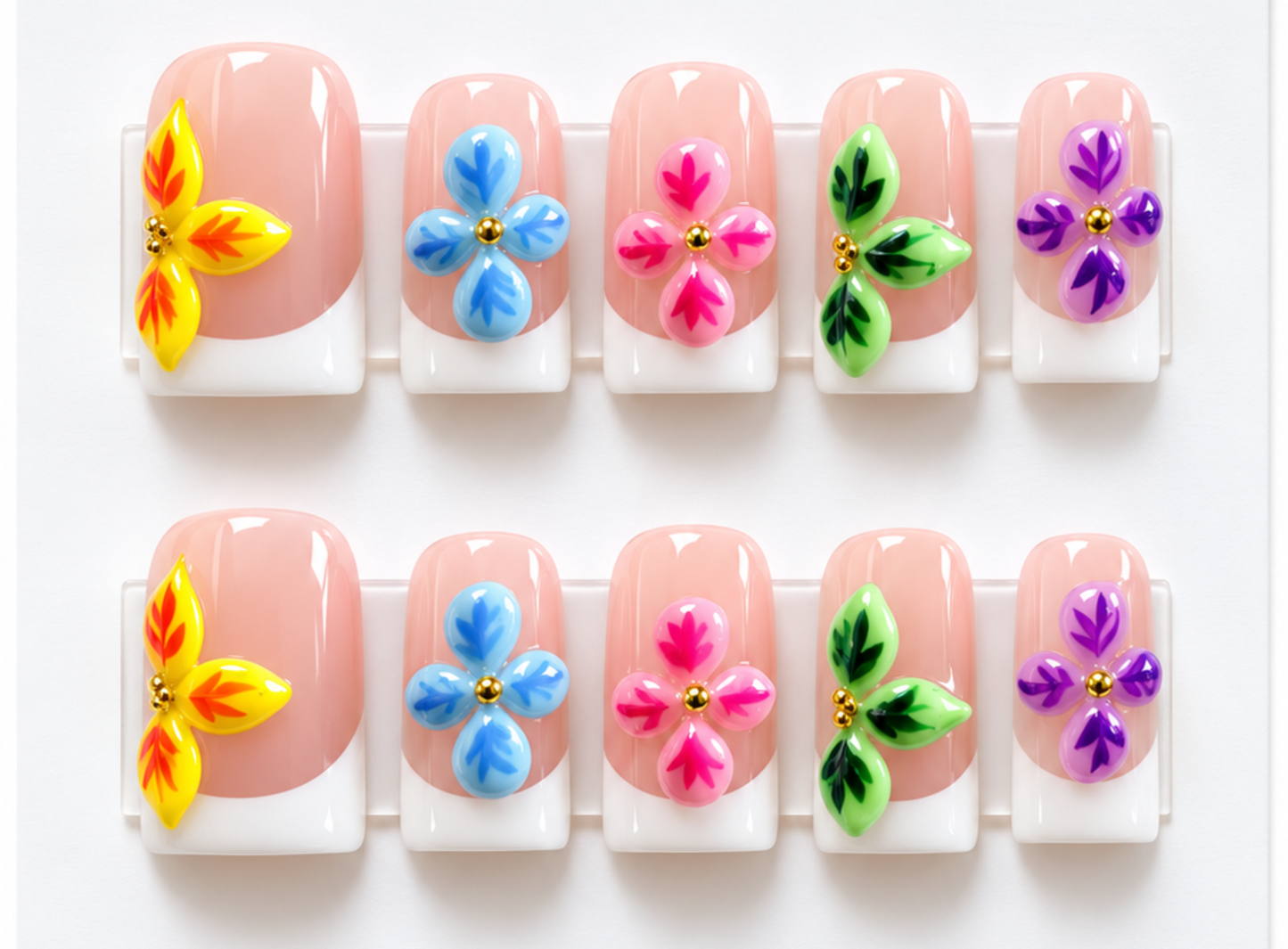 Rainbow Flowers Press on Nails